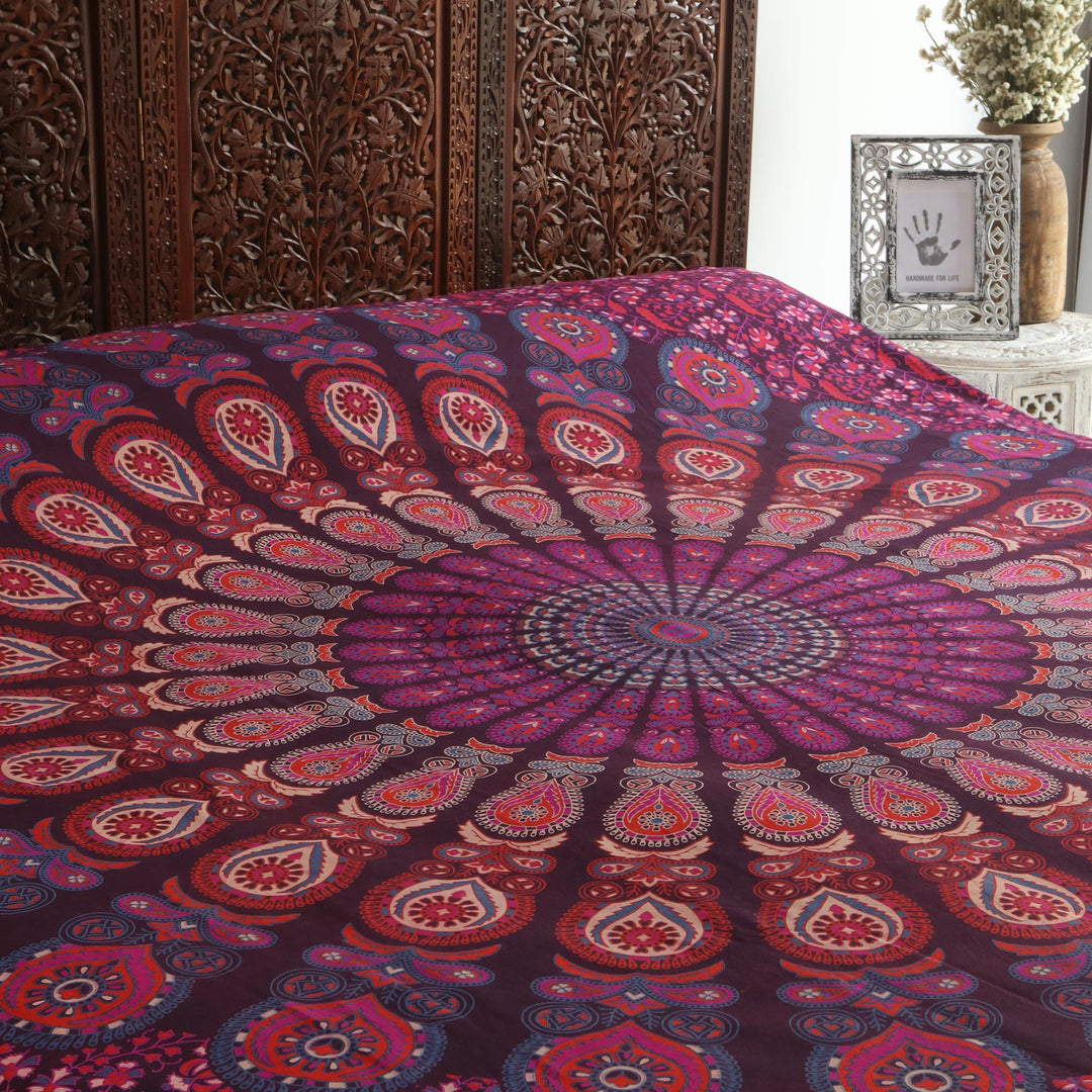 Purple Cotton Printed Mandala Wall Hanging from India - Leafy Mandala in Magenta