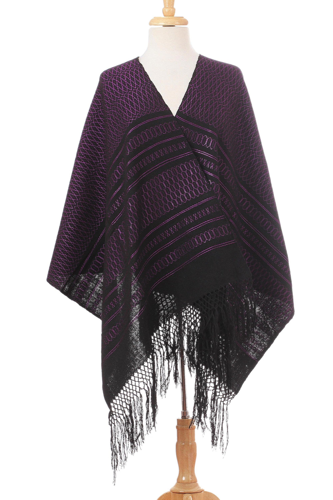 Zapotec Handwoven Black and Purple Rebozo Shawl - Fiesta in Black and Purple
