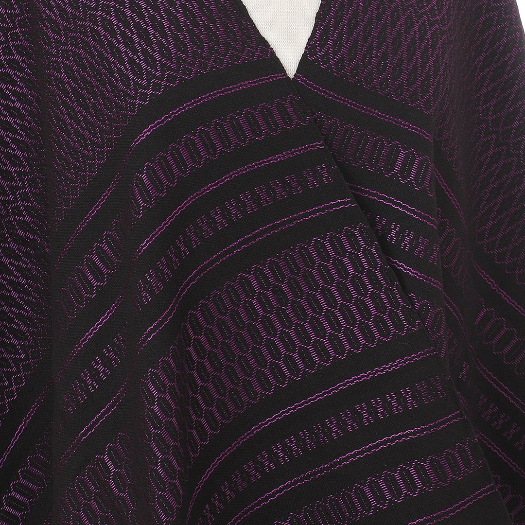 Zapotec Handwoven Black and Purple Rebozo Shawl - Fiesta in Black and Purple