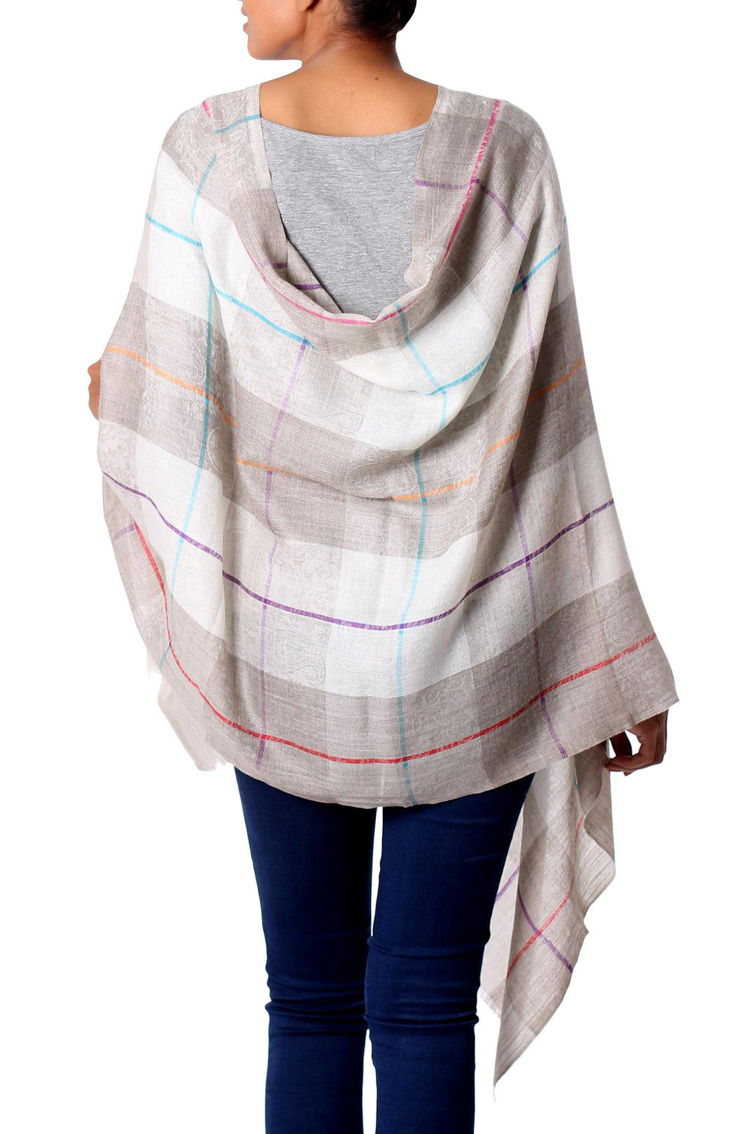 Handmade Indian 100% Wool Shawl in Checked Pattern - Fascinating Checks