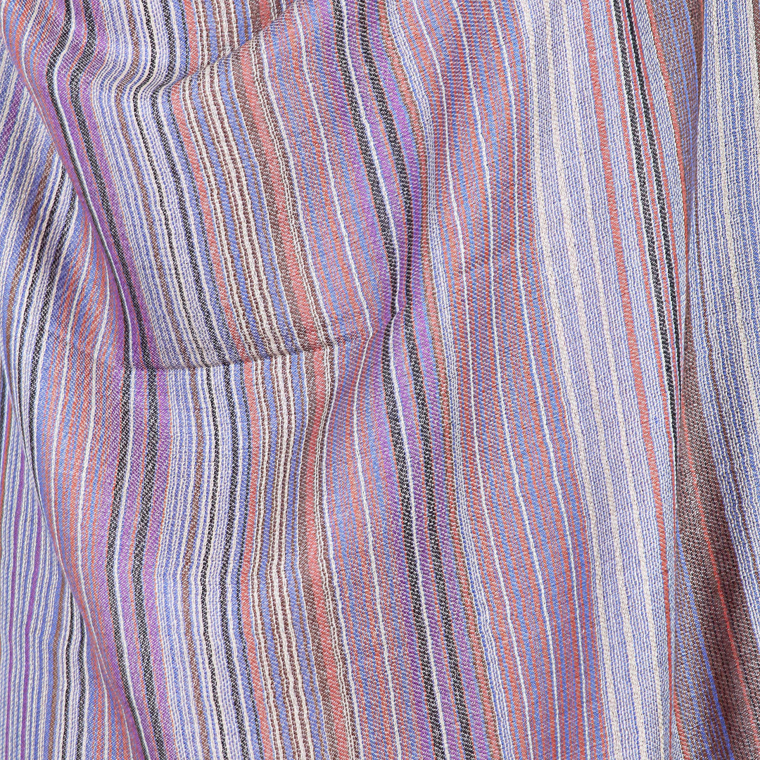 100% Wool Shawl with Multicolored Stripes Handmade in India - Brilliant Stripes