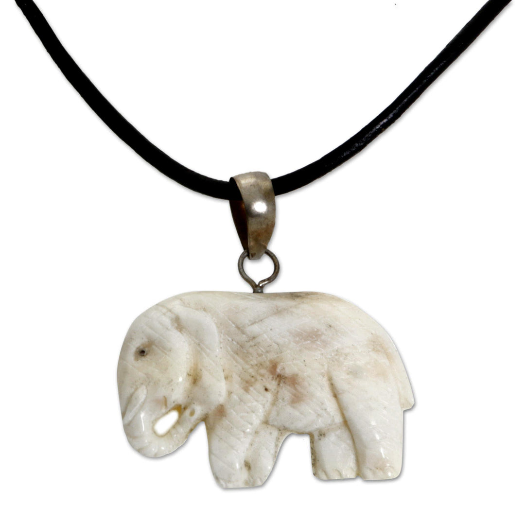 Hand Made Bone Pendant Necklace Elephant from Indonesia - Stoic Elephant
