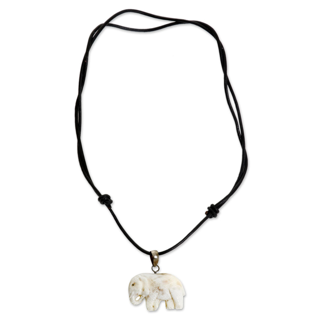 Hand Made Bone Pendant Necklace Elephant from Indonesia - Stoic Elephant