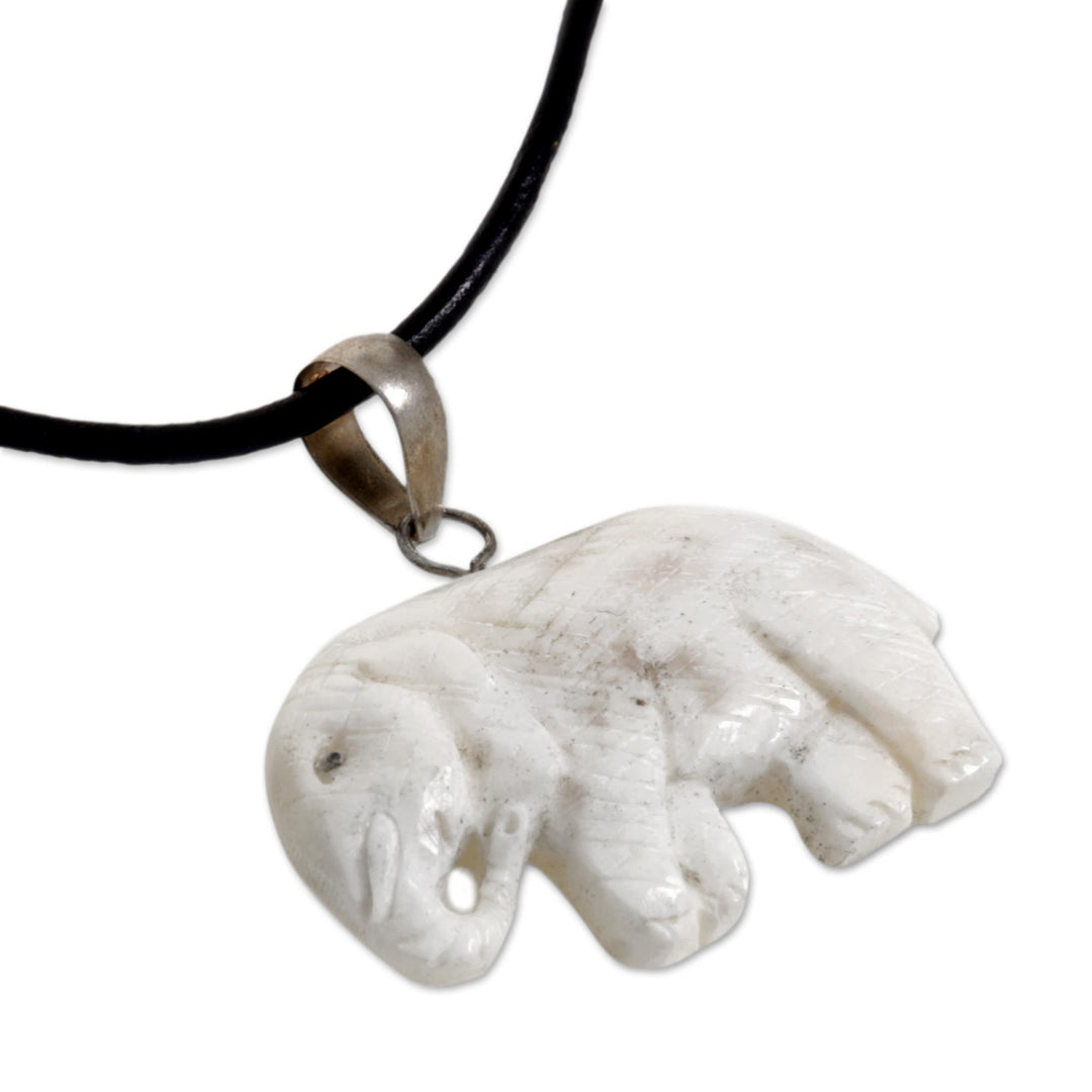 Hand Made Bone Pendant Necklace Elephant from Indonesia - Stoic Elephant