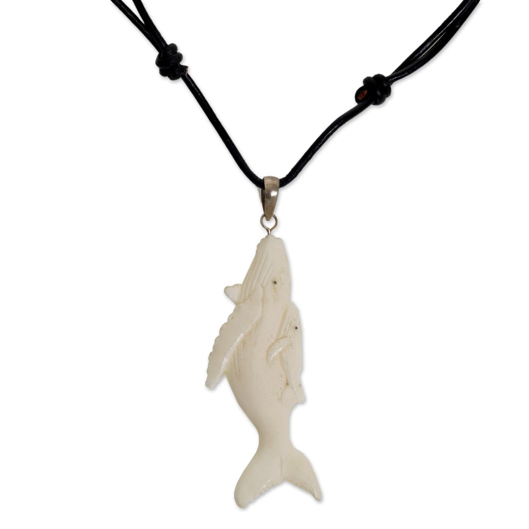 Hand Made Bone Pendant Necklace Whales from Indonesia - Loving Whales