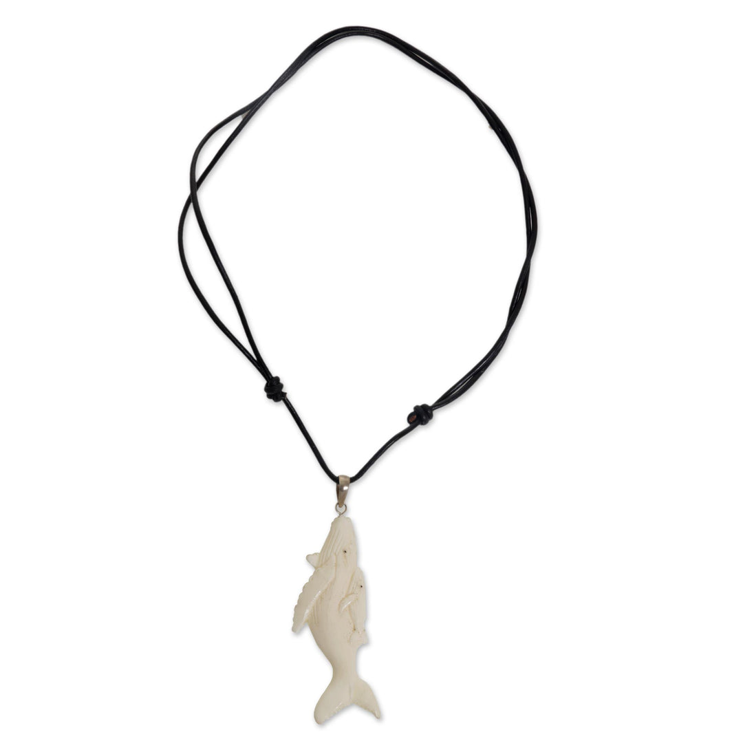 Hand Made Bone Pendant Necklace Whales from Indonesia - Loving Whales