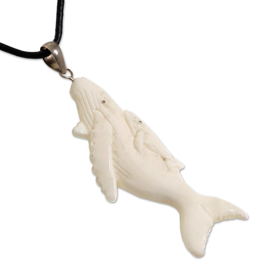 Hand Made Bone Pendant Necklace Whales from Indonesia - Loving Whales