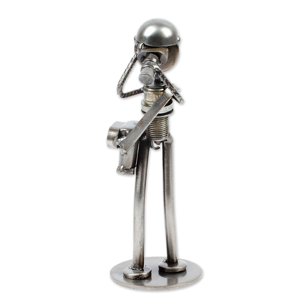 Handcrafted Photographer Recycled Auto Part Sculpture - Rustic Photographer