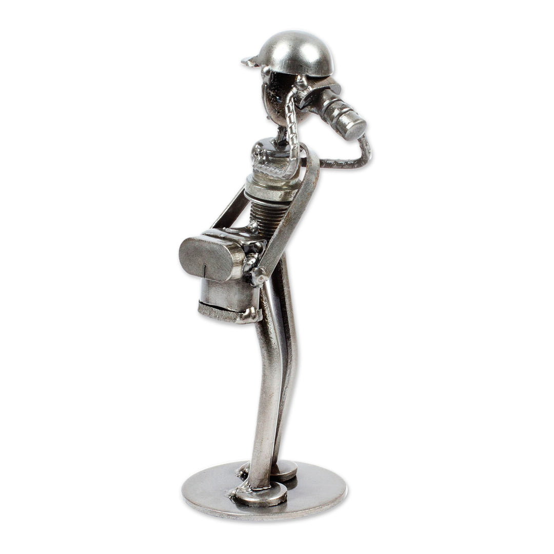 Handcrafted Photographer Recycled Auto Part Sculpture - Rustic Photographer