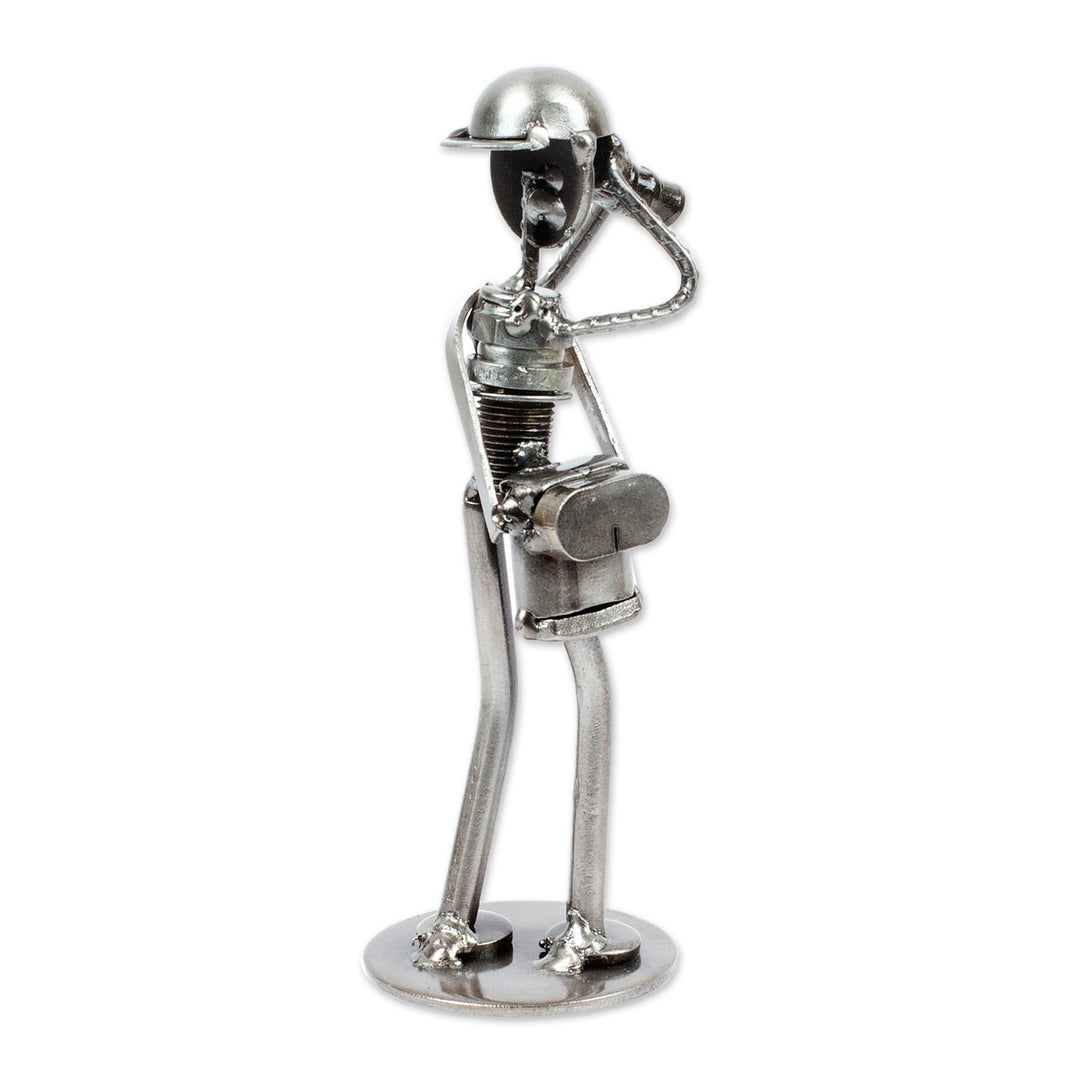 Handcrafted Photographer Recycled Auto Part Sculpture - Rustic Photographer