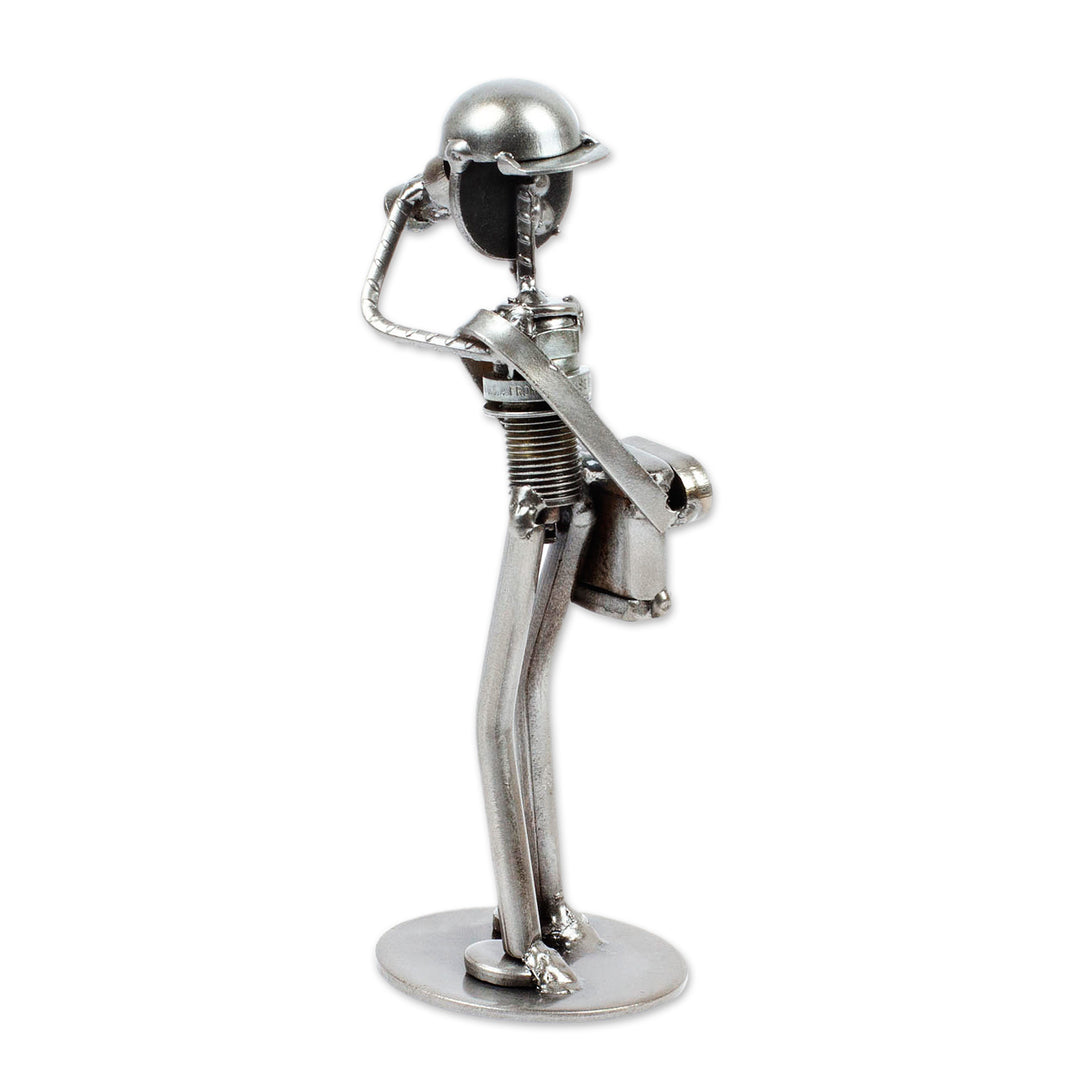 Handcrafted Photographer Recycled Auto Part Sculpture - Rustic Photographer