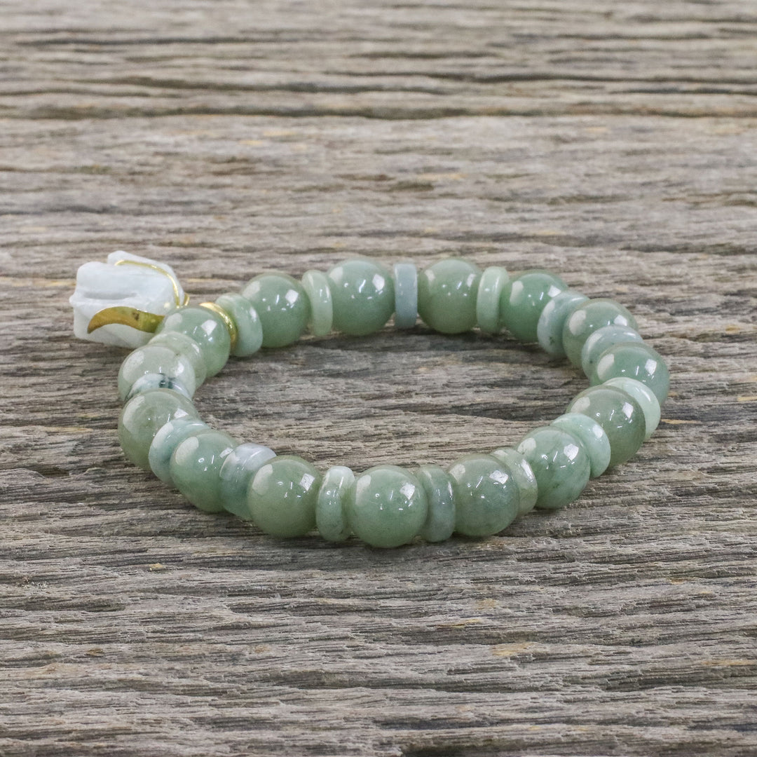 Jade Beaded Bracelet Handmade in Thailand with Elephant - Jade Elephant