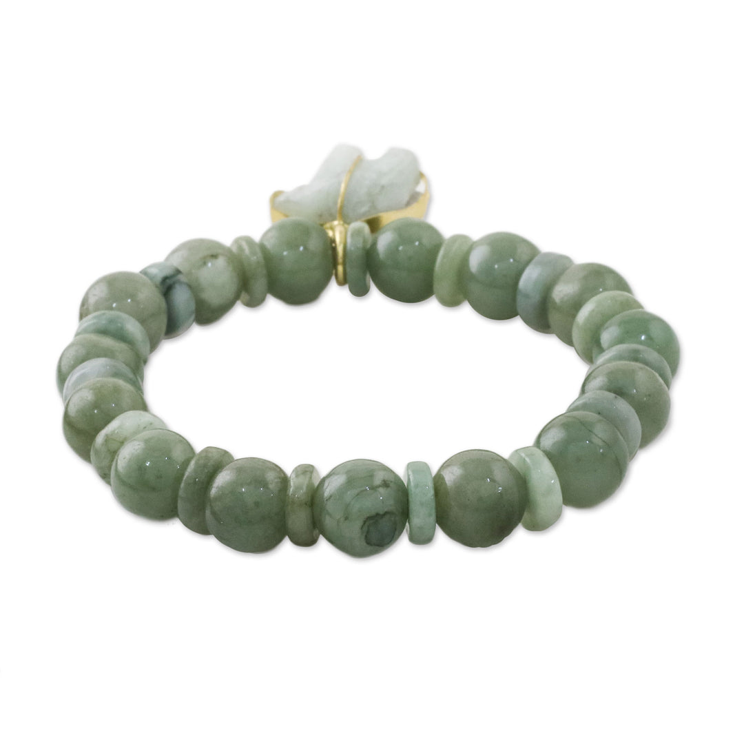 Jade Beaded Bracelet Handmade in Thailand with Elephant - Jade Elephant
