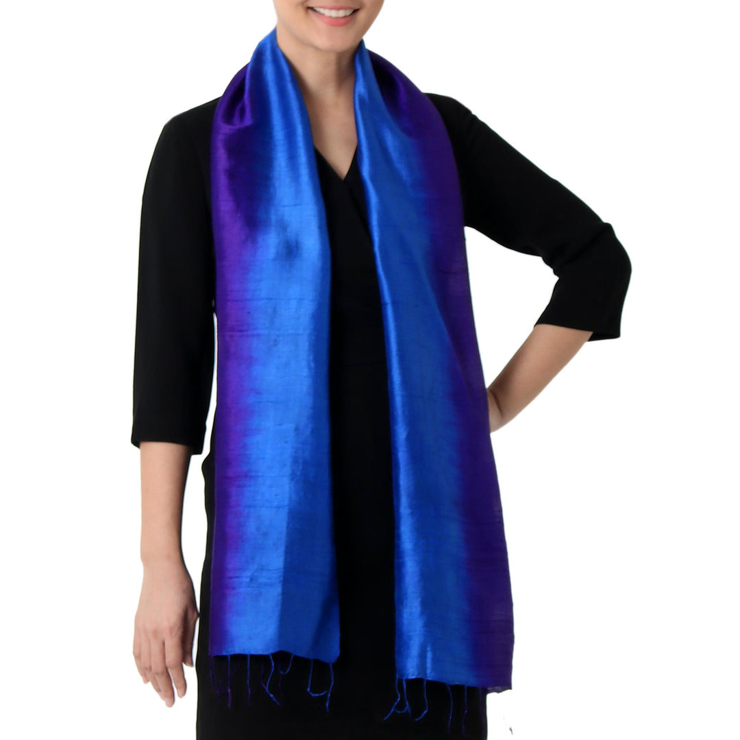 Hand Woven Silk Scarf in Purple and Blue from Thailand - Spring Shimmer