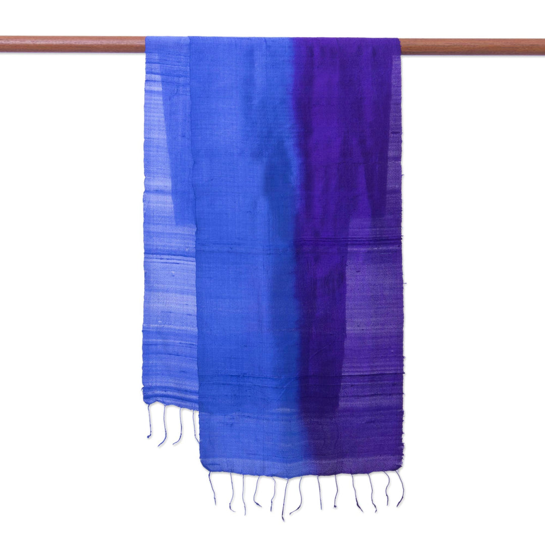 Hand Woven Silk Scarf in Purple and Blue from Thailand - Spring Shimmer