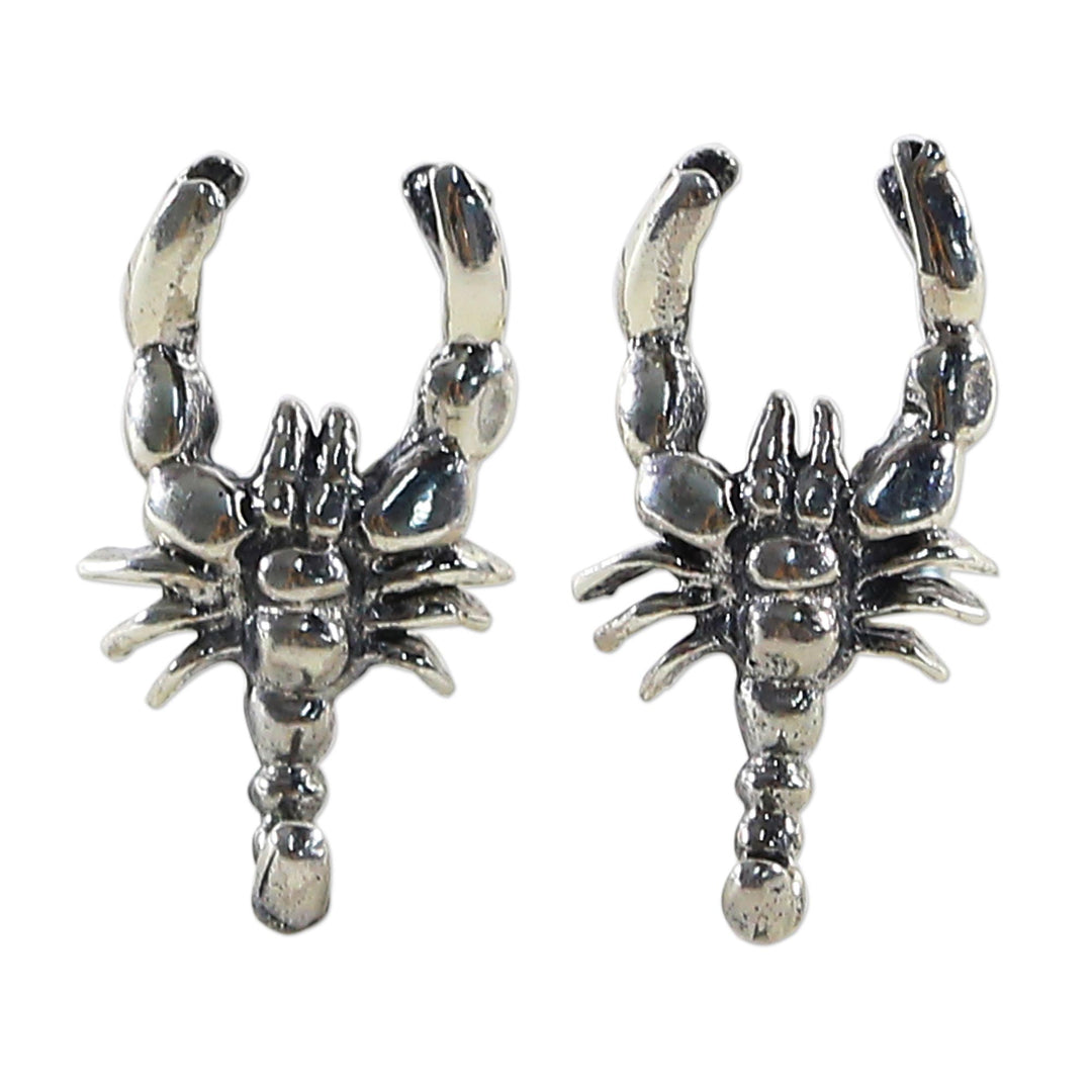 Sterling Silver Button Earrings Scorpion Shape from Thailand - Little Scorpions