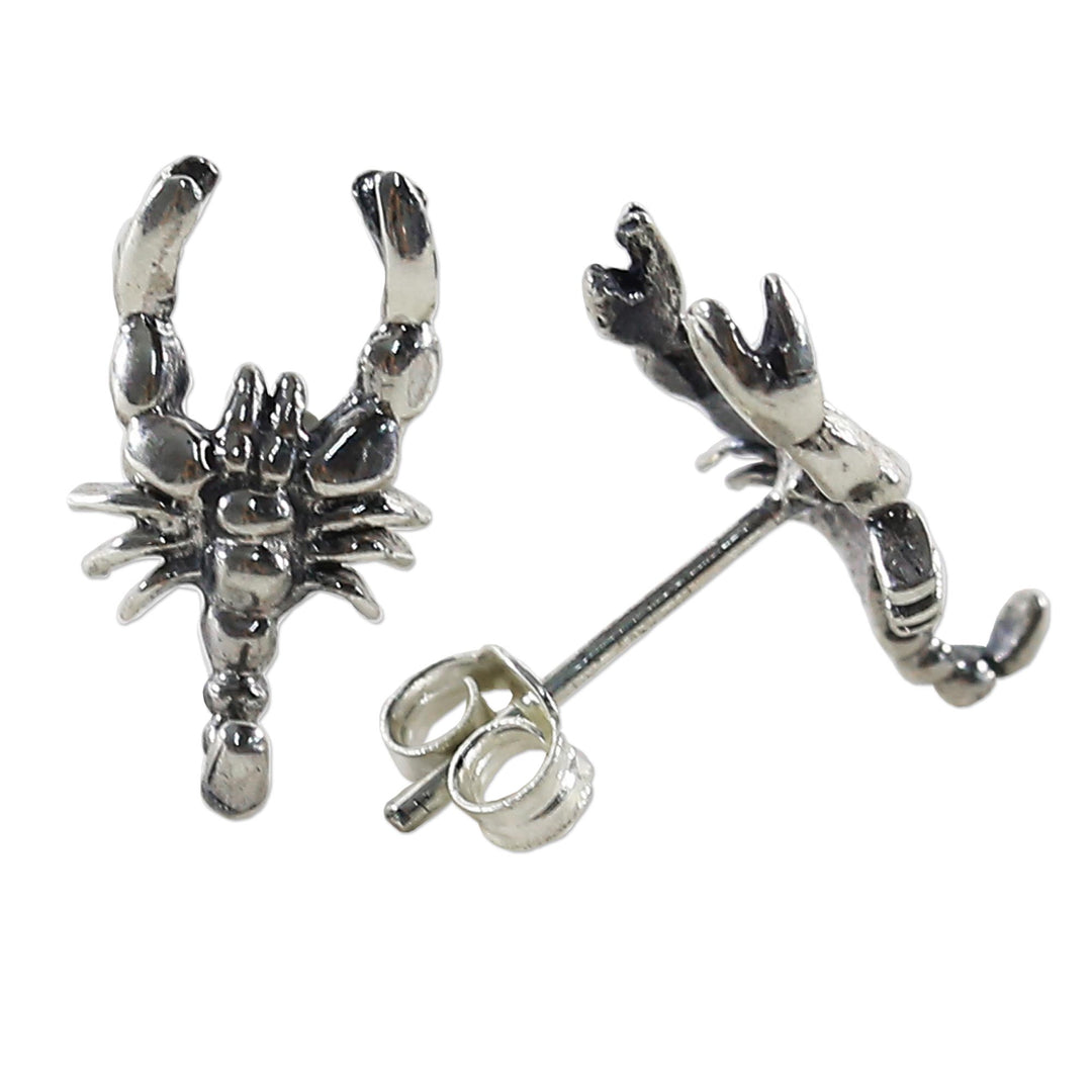Sterling Silver Button Earrings Scorpion Shape from Thailand - Little Scorpions
