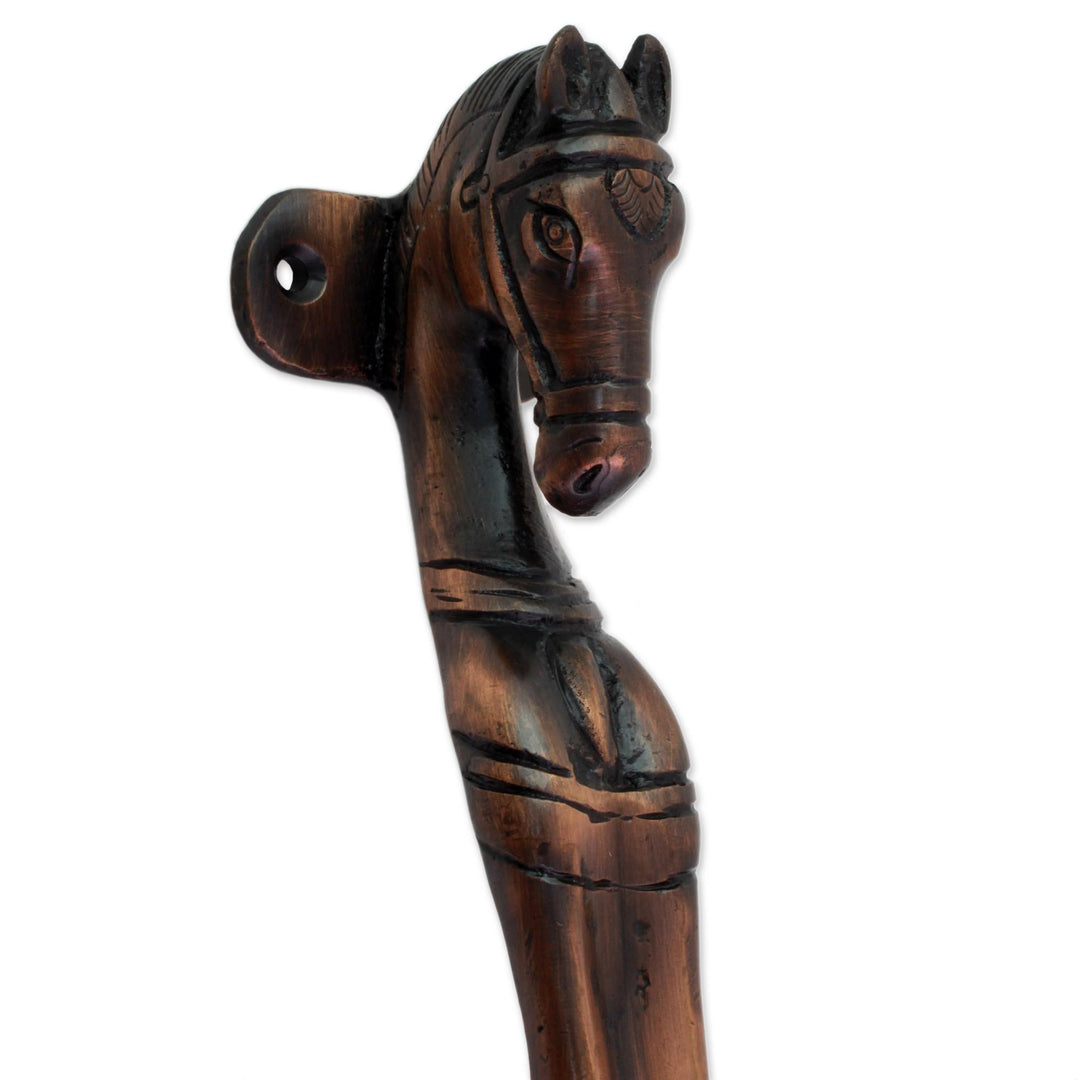 Copper Plated Brass Door Handle Horse Shape from India - Greeting Horse
