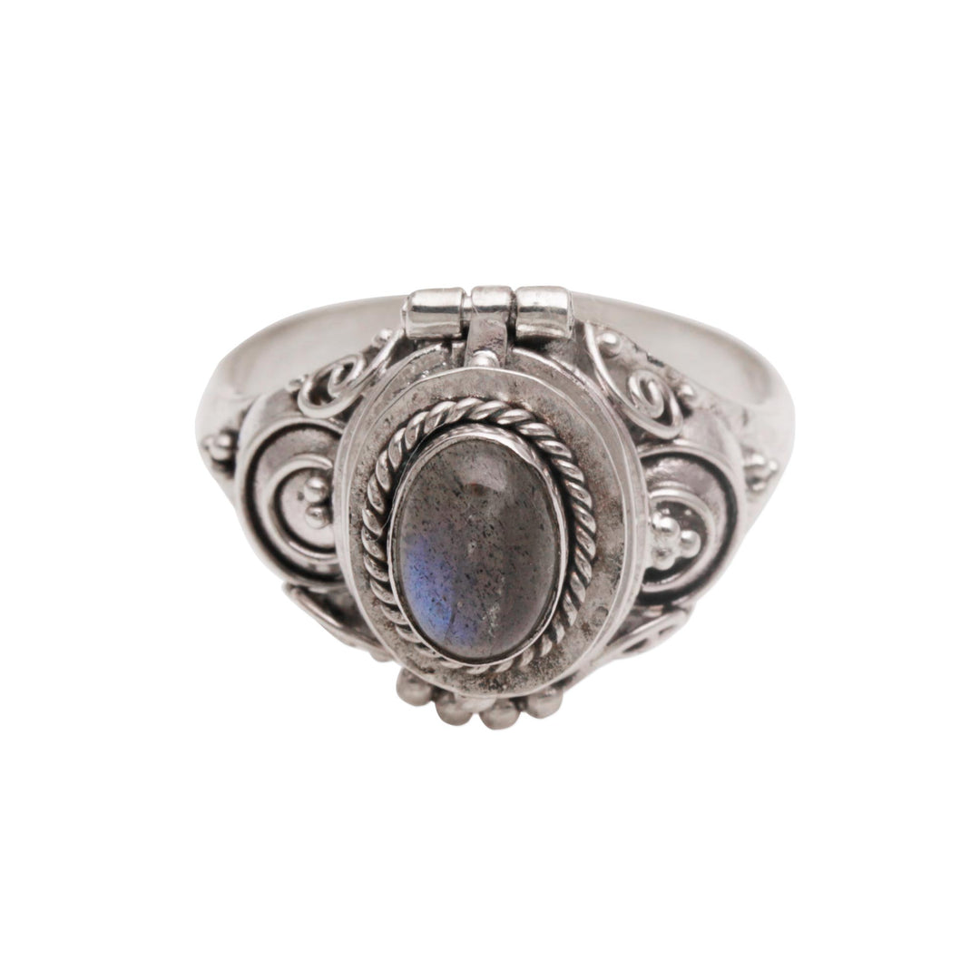 Labradorite and Sterling Silver Locket Ring from Bali - Shimmering Shrine