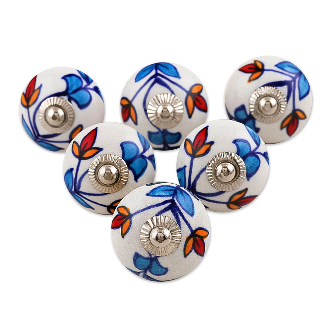 Ceramic Cabinet Knobs Floral (Set of 6) from India - Vibrant Beauty