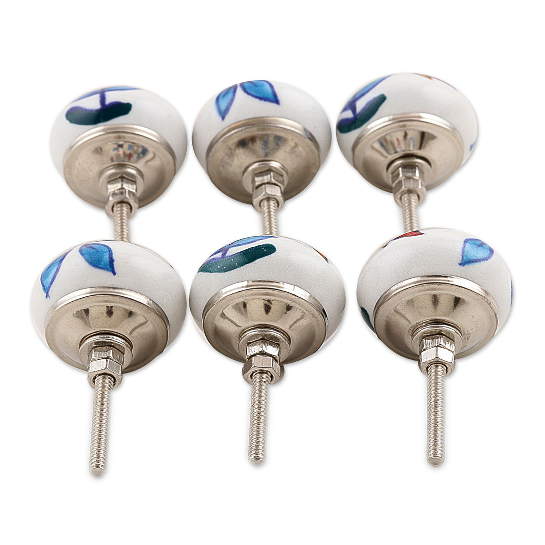 Ceramic Cabinet Knobs Floral (Set of 6) from India - Vibrant Beauty