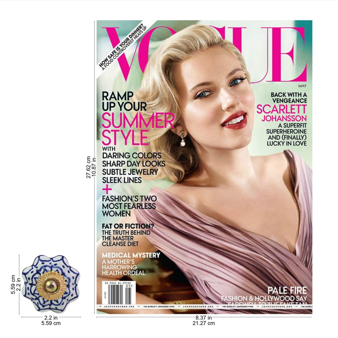 Ceramic Brass Cabinet Knobs Floral (Set of 6) from India - Radiant Blue Flowers