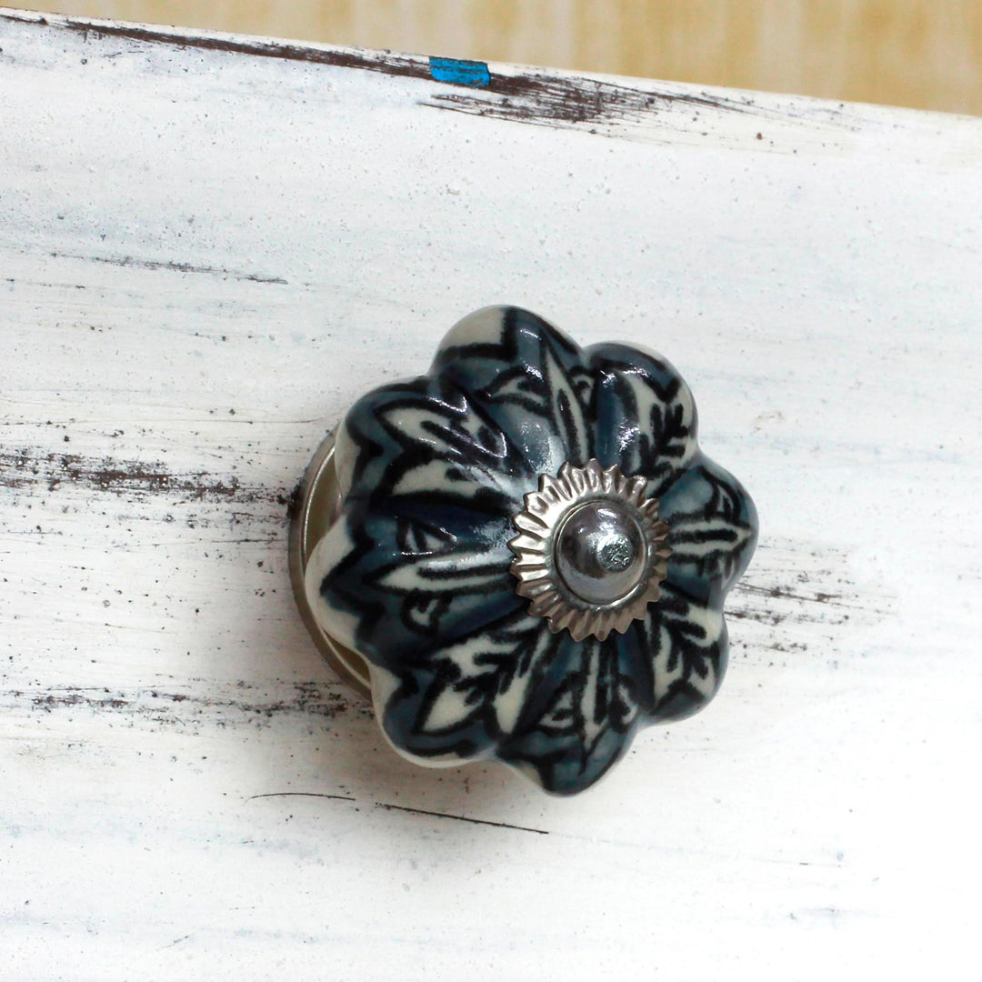 Ceramic Cabinet Knobs Floral Grey (Set of 6) India - Flower Harmony in Grey