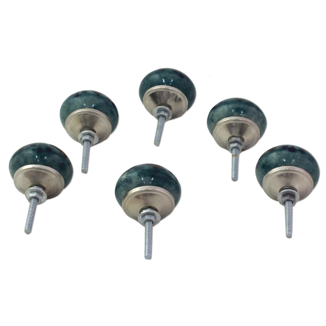 Ceramic Brass Cabinet Knobs Floral Green (Set of 6) India - Floral Helpers