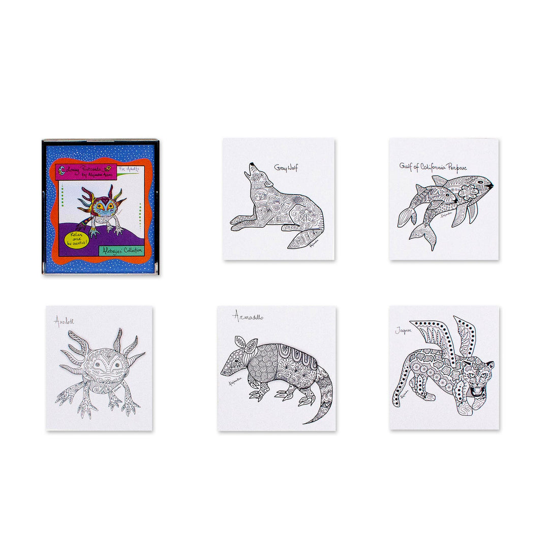 Gift Idea 10 Coloring Postcards of Mexican Animal Alebrijes - Alebrije Collection