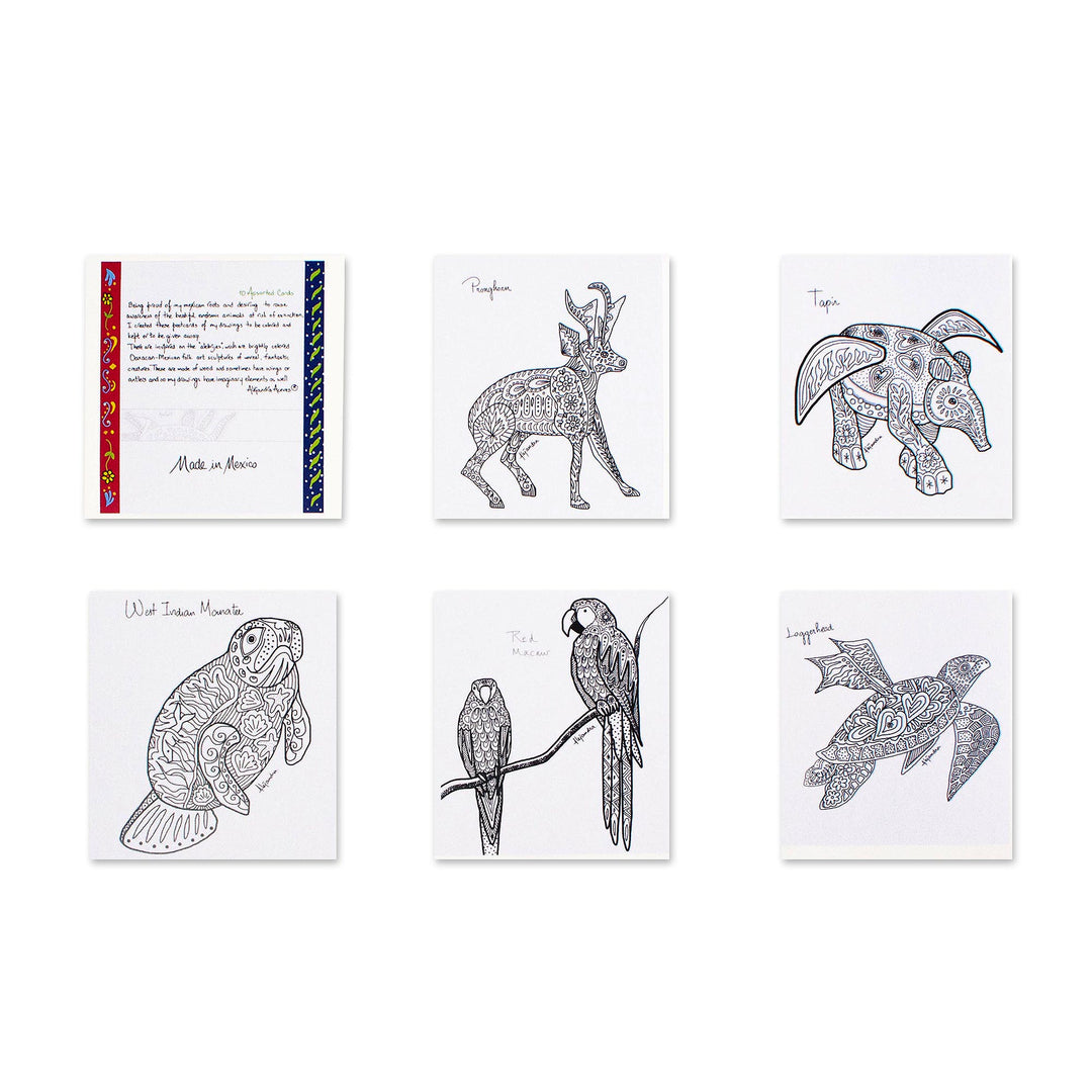 Gift Idea 10 Coloring Postcards of Mexican Animal Alebrijes - Alebrije Collection