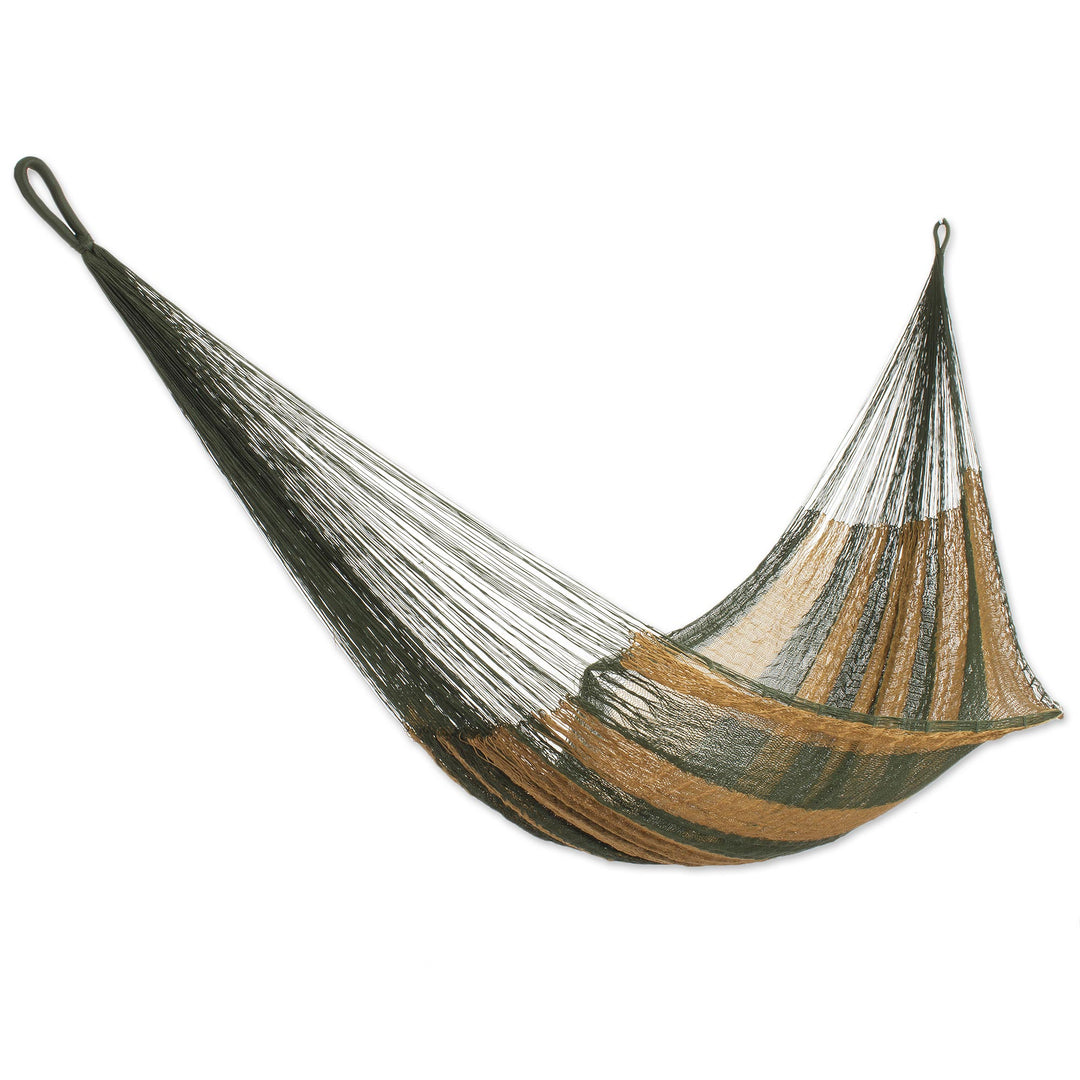 Hand Woven Single Hammock Moss Green Burnt Sienna Mexico - Mossy Mountain