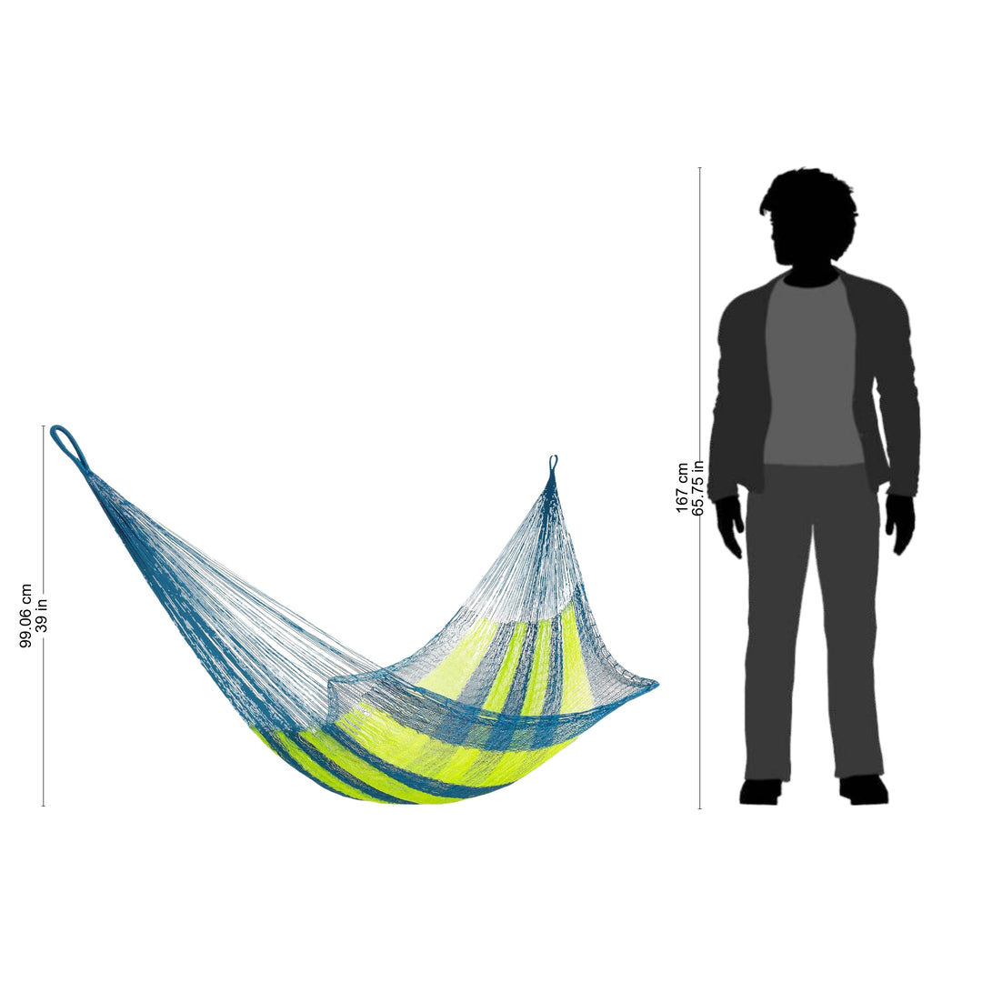 Hand Made Nylon Single Hammock with S-Hooks from Mexico - Neptune