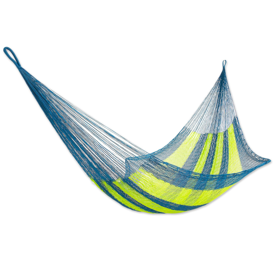 Hand Made Nylon Single Hammock with S-Hooks from Mexico - Neptune
