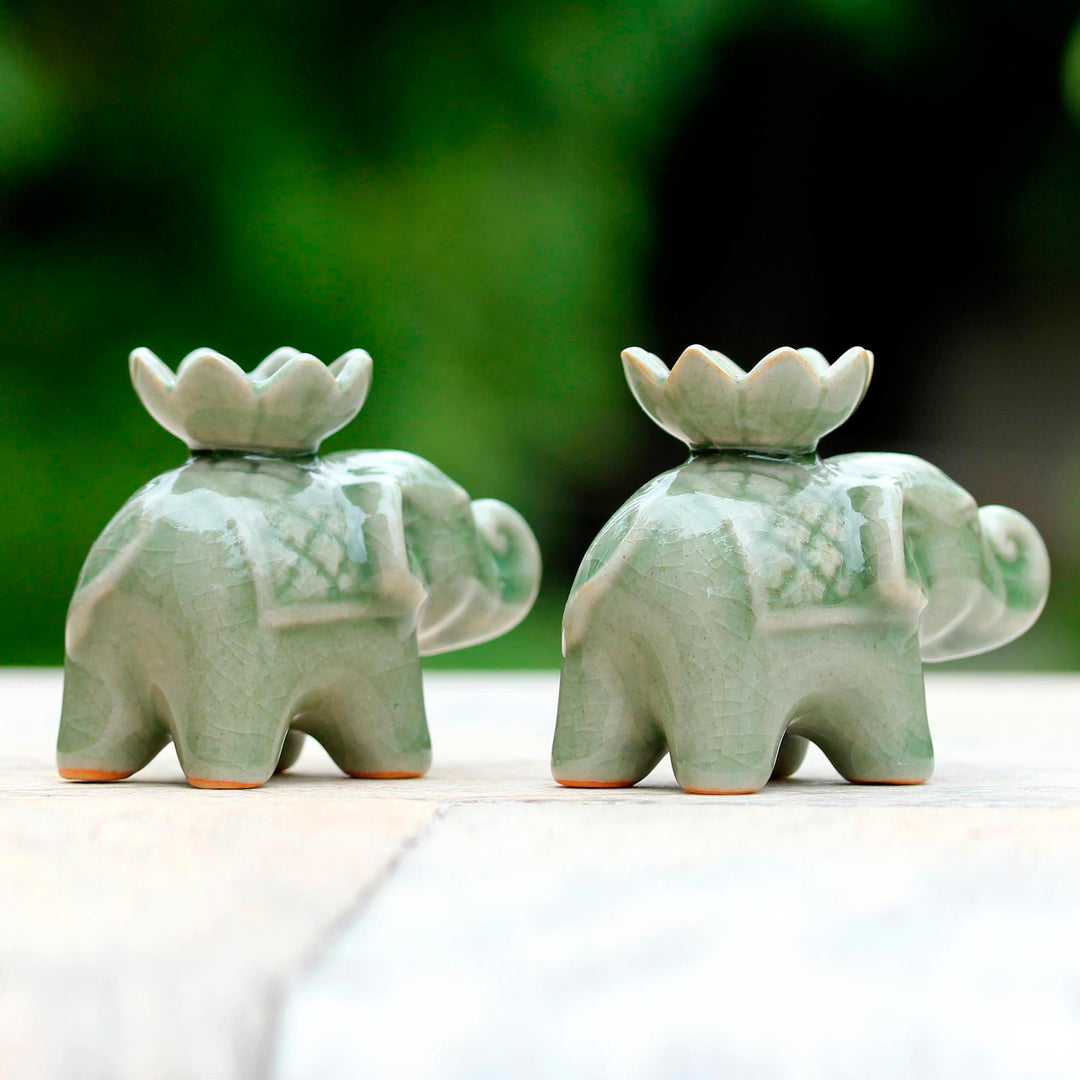 Elephant and Lotus Ceramic Incense Holders from Thailand (2) - Lotus Elephant