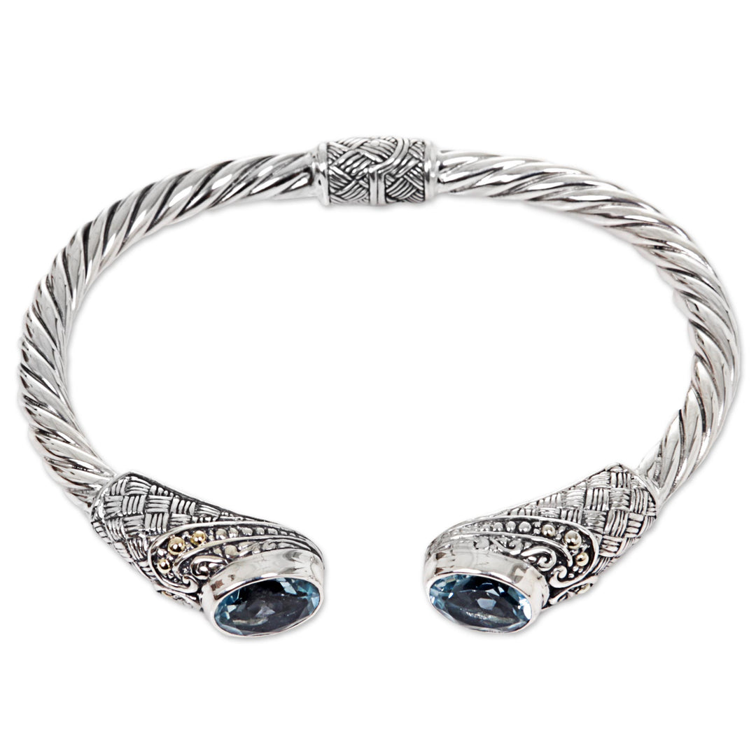 Blue Topaz Sterling Silver Cuff Bracelet from Indonesia - Sterling Rope