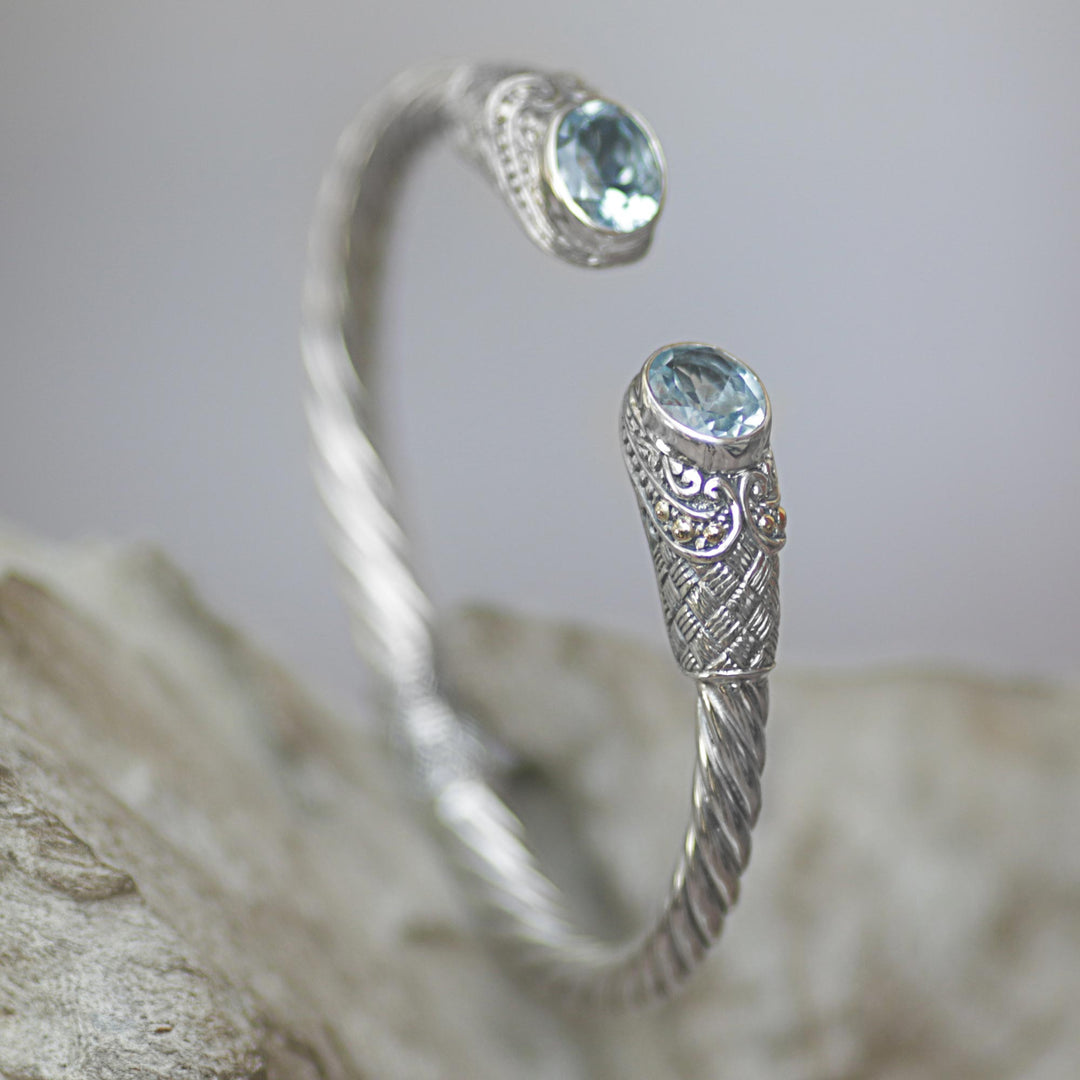 Blue Topaz Sterling Silver Cuff Bracelet from Indonesia - Sterling Rope