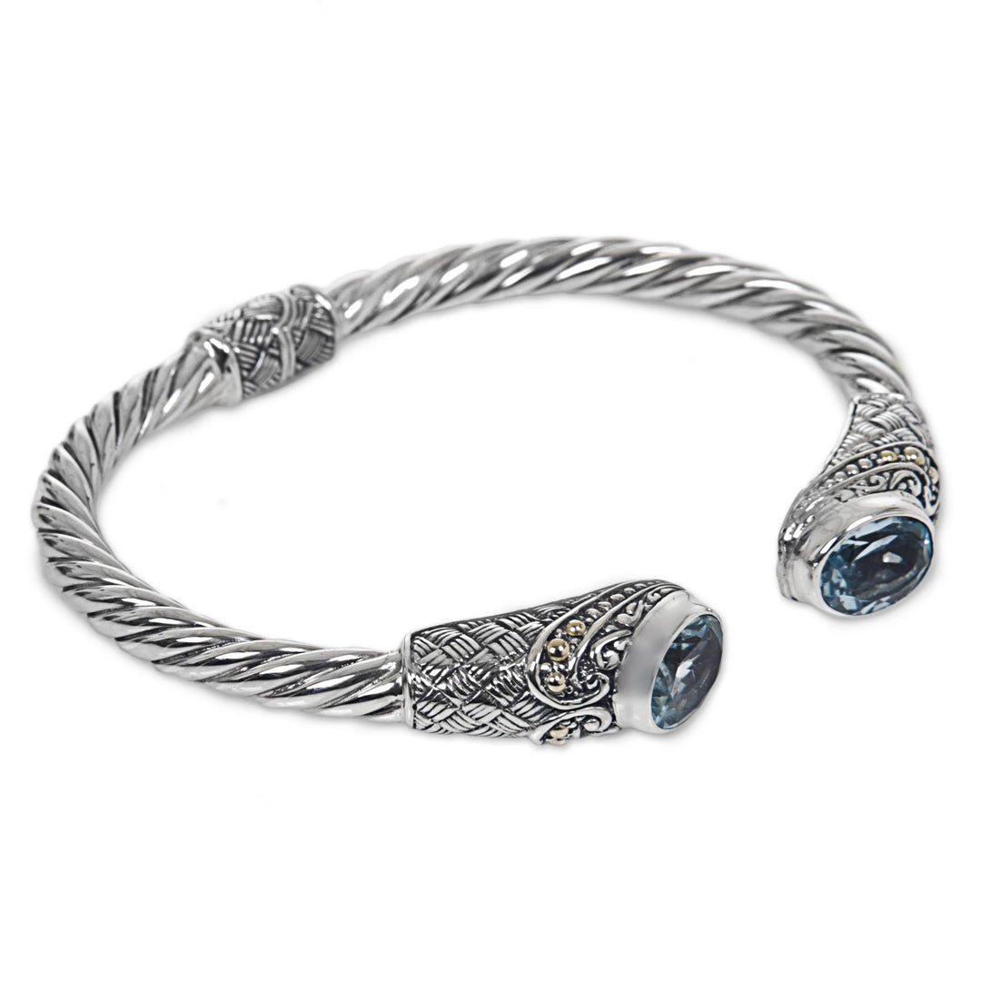 Blue Topaz Sterling Silver Cuff Bracelet from Indonesia - Sterling Rope