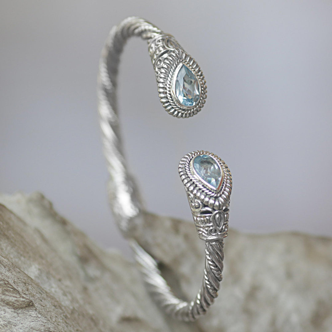 Sterling Silver Blue Topaz Cuff Bracelet from Indonesia - Bright Eyes