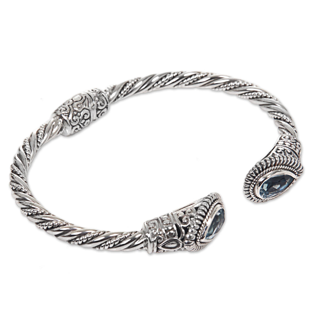 Sterling Silver Blue Topaz Cuff Bracelet from Indonesia - Bright Eyes