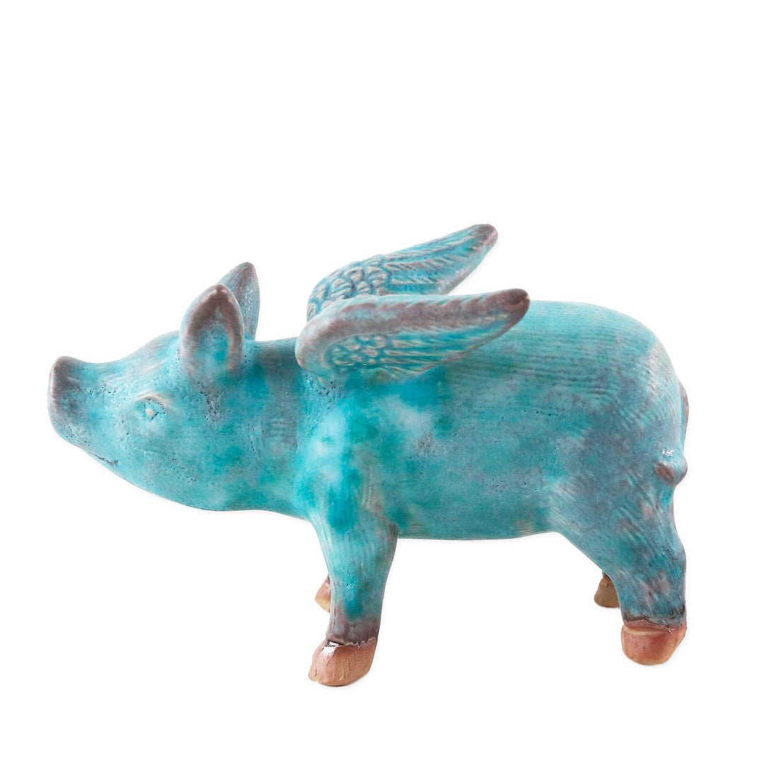 Ceramic Figurine of a Winged Blue Pig from Thailand - Blue Flying Pig