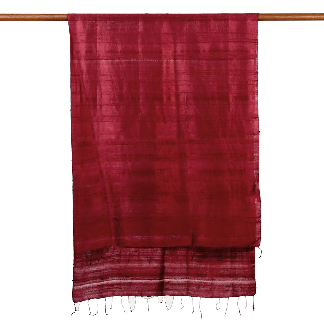Hand Woven Fringed Silk Scarf in Crimson from Thailand - Shimmering Crimson