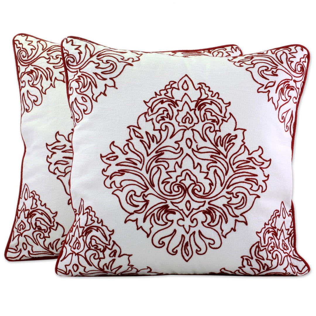 Two 100% Cotton Embroidered Cushion Covers from India - Abstract Beauty
