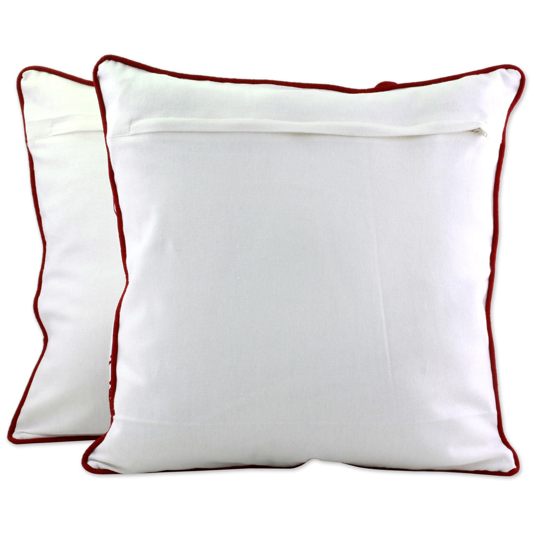 Two 100% Cotton Embroidered Cushion Covers from India - Abstract Beauty