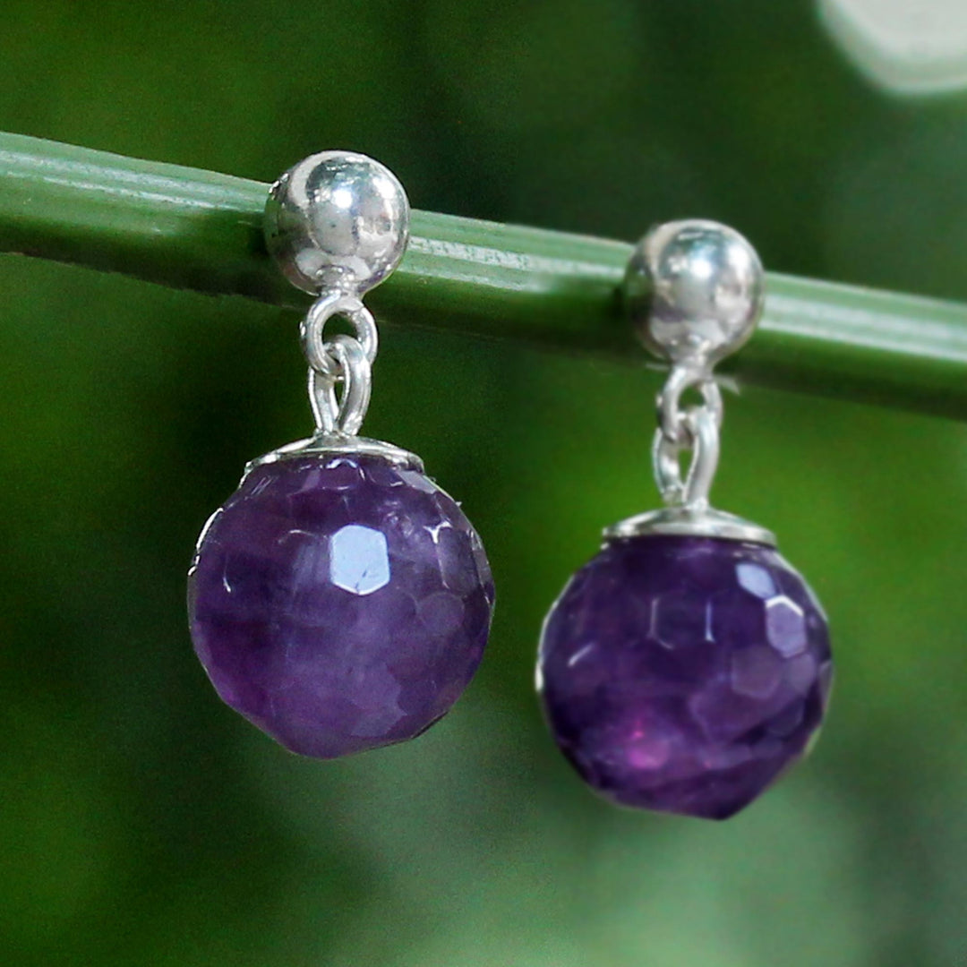 Faceted Amethyst Sterling Silver Dangle Earrings Thailand - Romantic Night