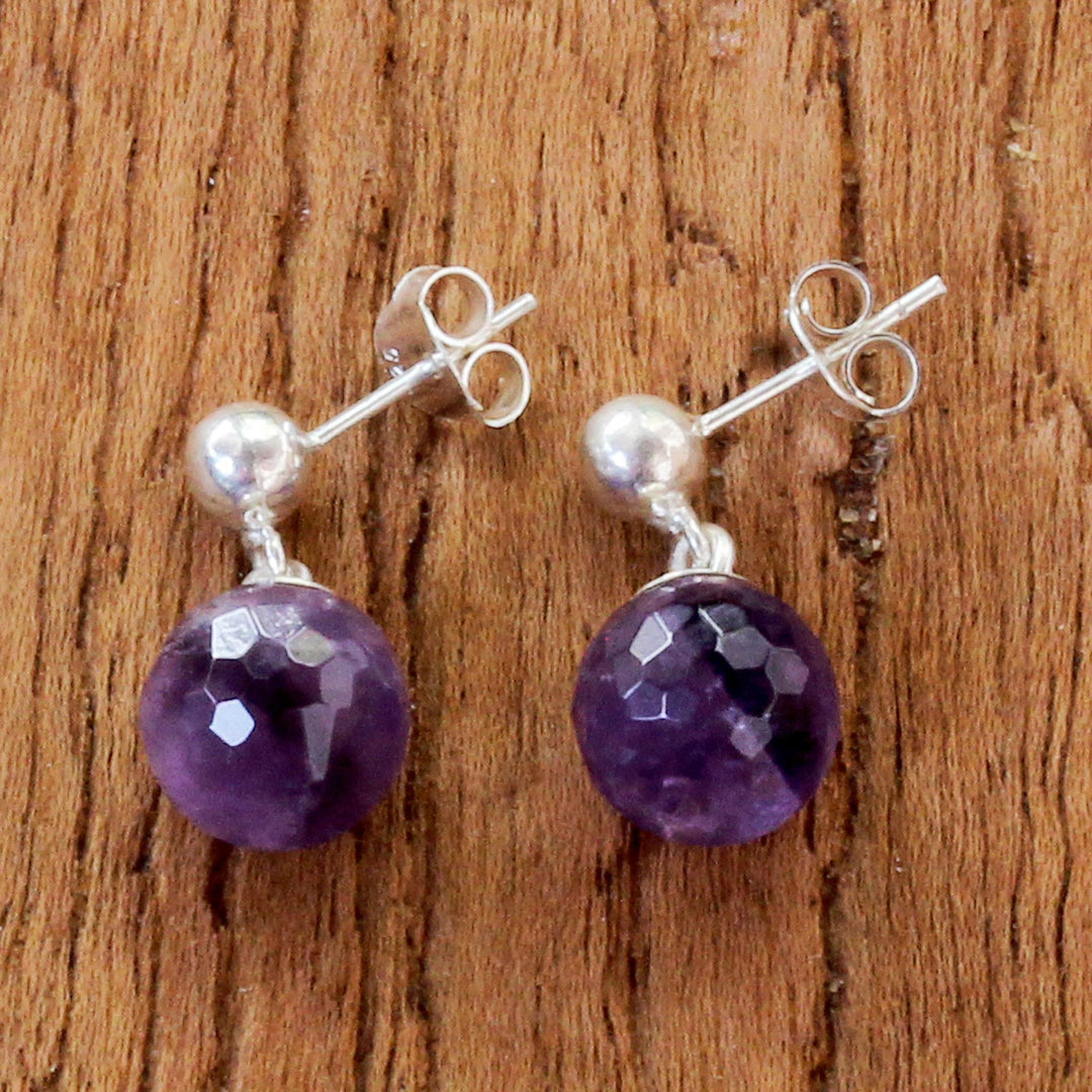 Faceted Amethyst Sterling Silver Dangle Earrings Thailand - Romantic Night