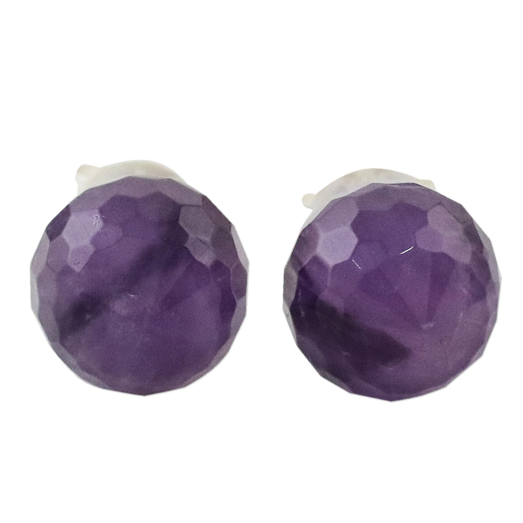 Sterling Silver and Amethyst Stud Earrings from Thailand - Magical Orbs