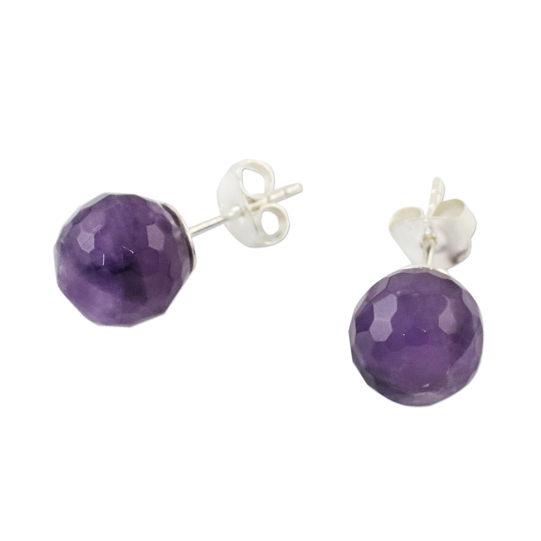 Sterling Silver and Amethyst Stud Earrings from Thailand - Magical Orbs