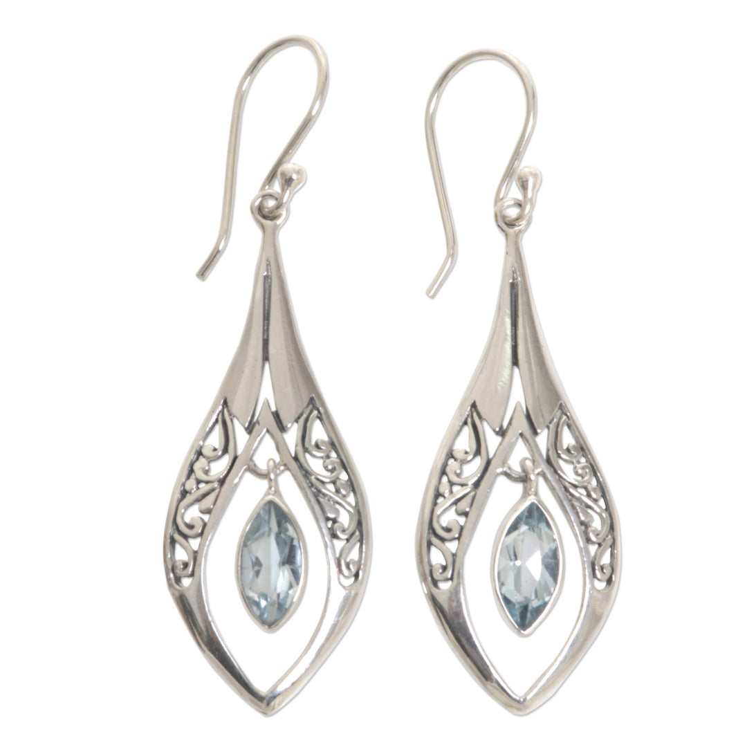 Sterling Silver Blue Topaz Dangle Earrings Indonesia - Blue Teardrops