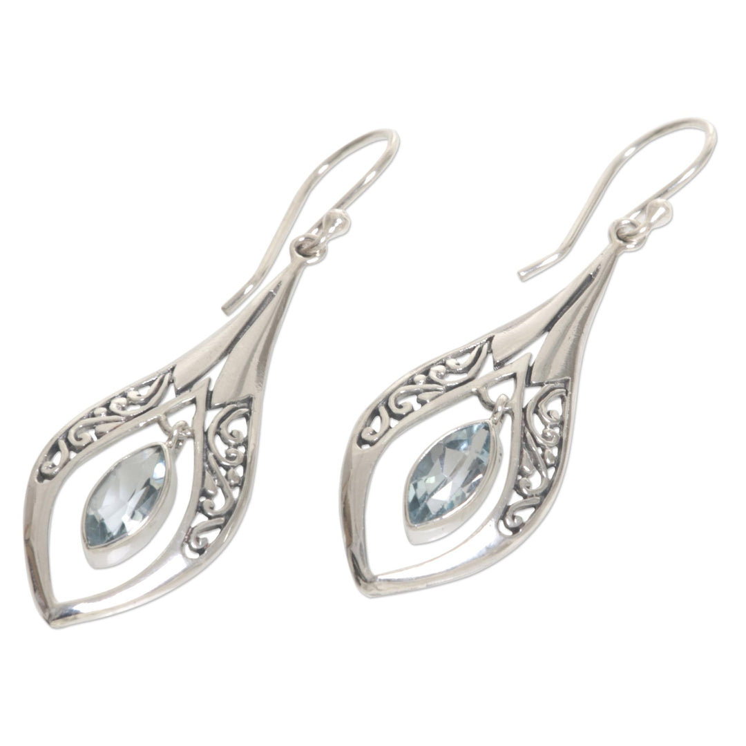 Sterling Silver Blue Topaz Dangle Earrings Indonesia - Blue Teardrops