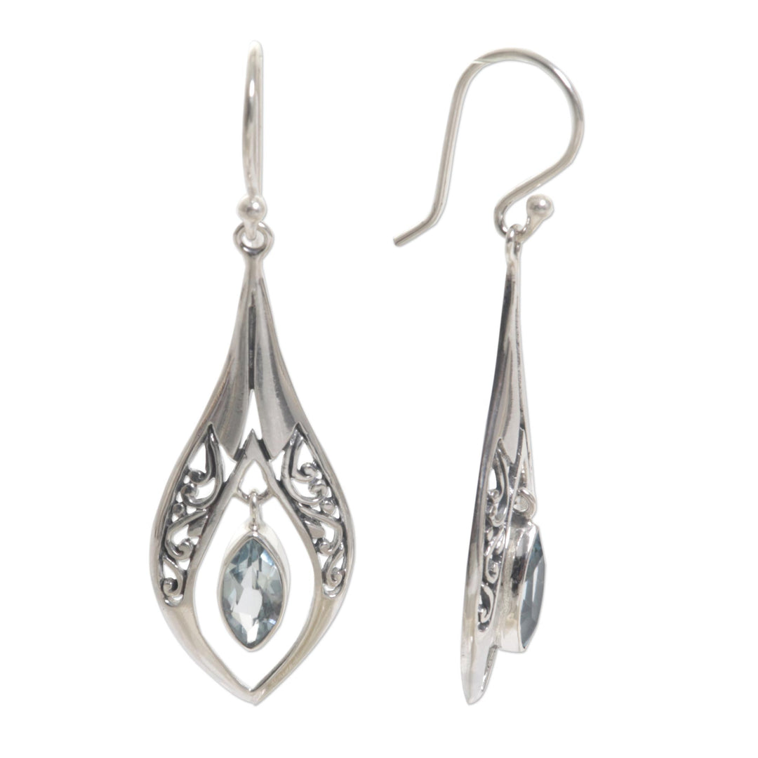 Sterling Silver Blue Topaz Dangle Earrings Indonesia - Blue Teardrops